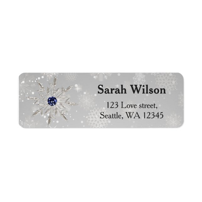 silver snowflakes bridal shower address label (Front)