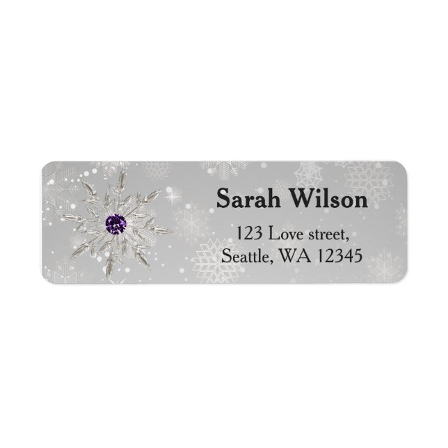 silver snowflakes bridal shower address label (Front)