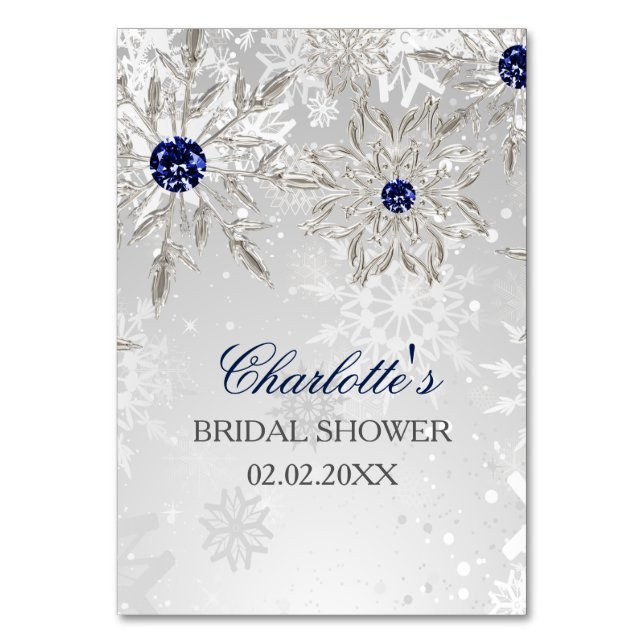 silver snowflakes bridal shower bingo cards (Front)