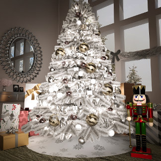 Silver Snowflakes Brushed Polyester Tree Skirt