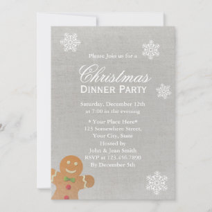 Silver Snowflakes Christmas Dinner Party Invitation