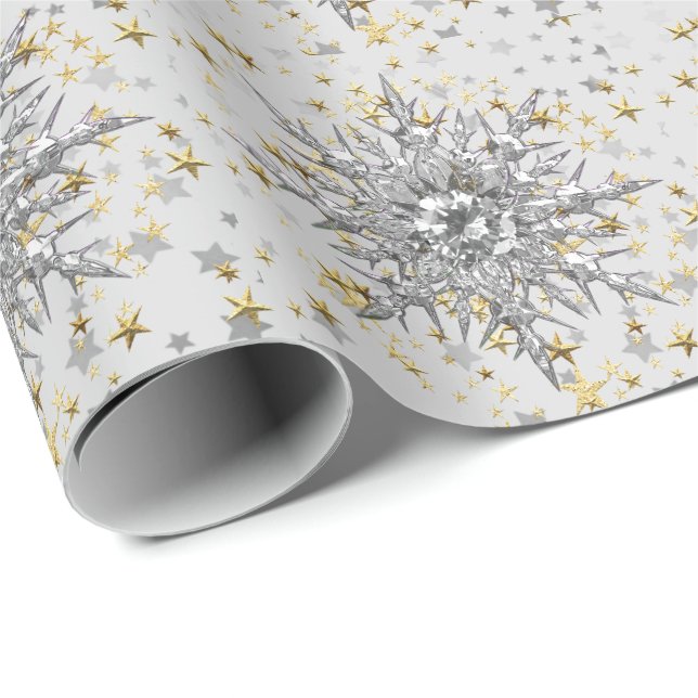 Silver Snowflakes &  Diamond Wrapping Paper (Roll Corner)