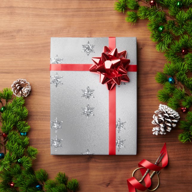 Silver Snowflakes Glitter Christmas Holiday Wrapping Paper (Holiday Gift)