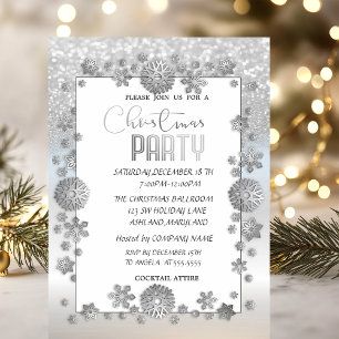 Silver Snowflakes Glitter Company Christmas Party Invitation
