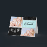 Silver Snowflakes Ice Blue Photo Greeting Holiday Card<br><div class="desc">Let the season sparkle with quilted craft look silver snowflake design in aqua and black with silver snowflakes.    Personalise with you own photos and change text if preferred.</div>