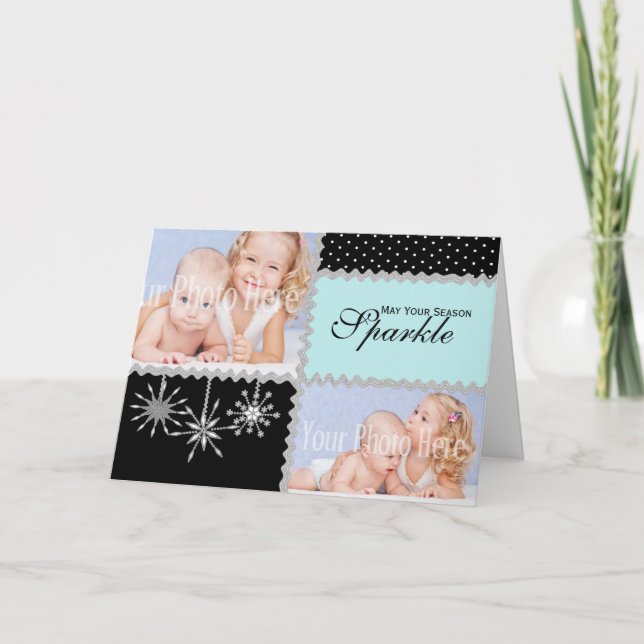 Silver Snowflakes Ice Blue Photo Greeting Holiday Card (Front)