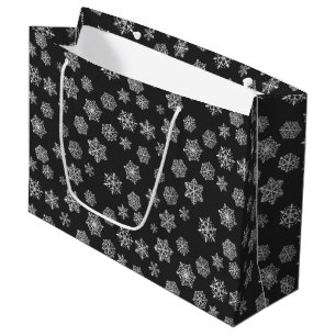 Silver snowflakes on a black background large gift bag