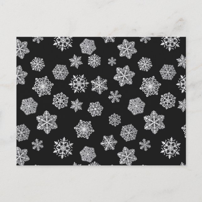 Silver snowflakes on a black background postcard (Front)