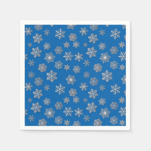 Silver snowflakes on a cobalt blue background napkin