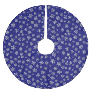 Silver snowflakes on a dark blue background brushed polyester tree skirt