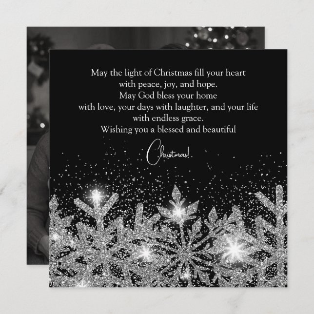 Silver Snowflakes on a Midnight Sky Holiday Card (Front/Back)