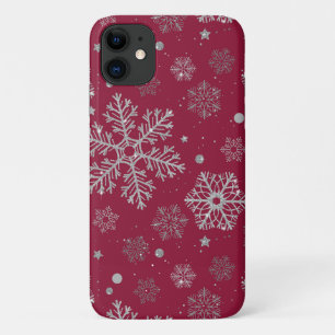 Silver snowflakes on dark red Case-Mate iPhone case