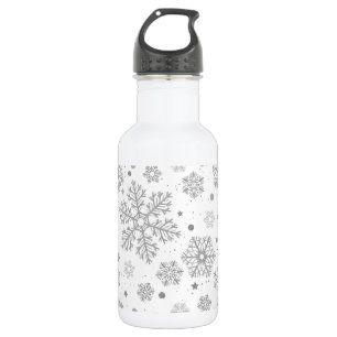 Silver snowflakes on white 532 ml water bottle