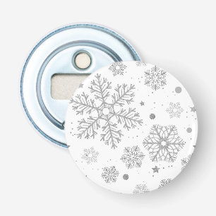 Silver snowflakes on white bottle opener