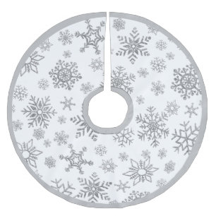 Silver Snowflakes on White Christmas Brushed Polyester Tree Skirt