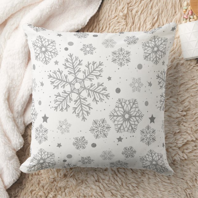 Silver snowflakes on white cushion (Blanket)