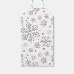 Silver snowflakes on white gift tags