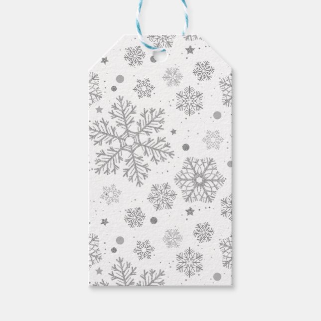 Silver snowflakes on white gift tags (Front)