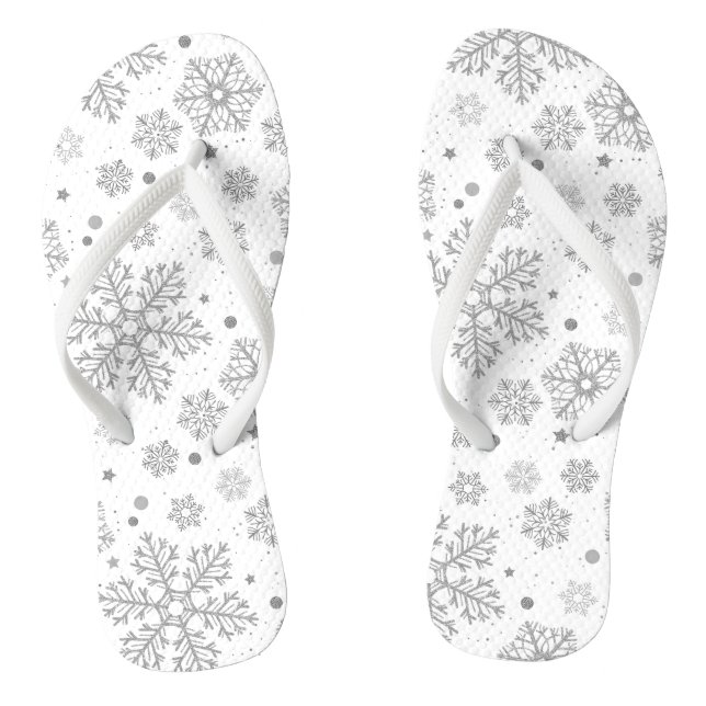 Silver snowflakes on white jandals (Footbed)