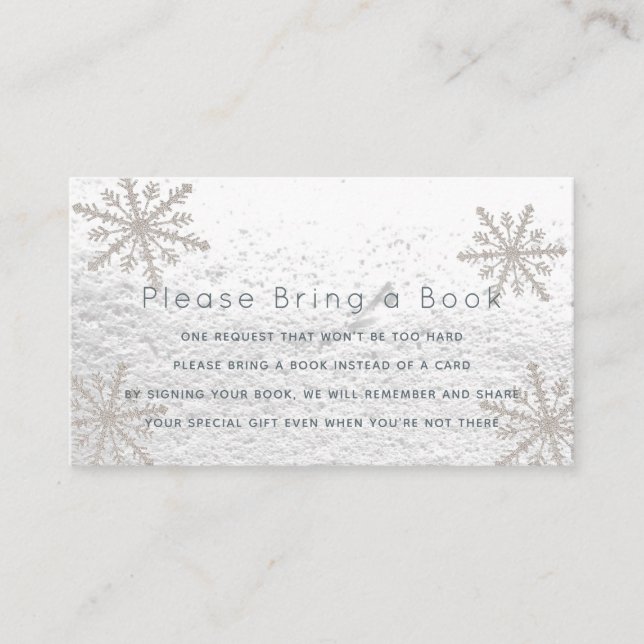 Silver Snowflakes Please Bring a Book Card (Front)
