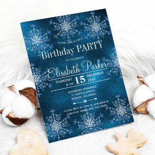 Silver snowflakes rustic winter birthday party invitation