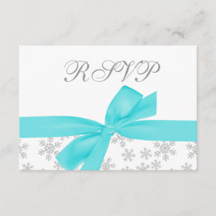 Silver Snowflakes Teal Bow RSVP Card
