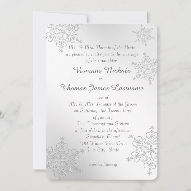 Silver Snowflakes Wedding Invitation (Front)