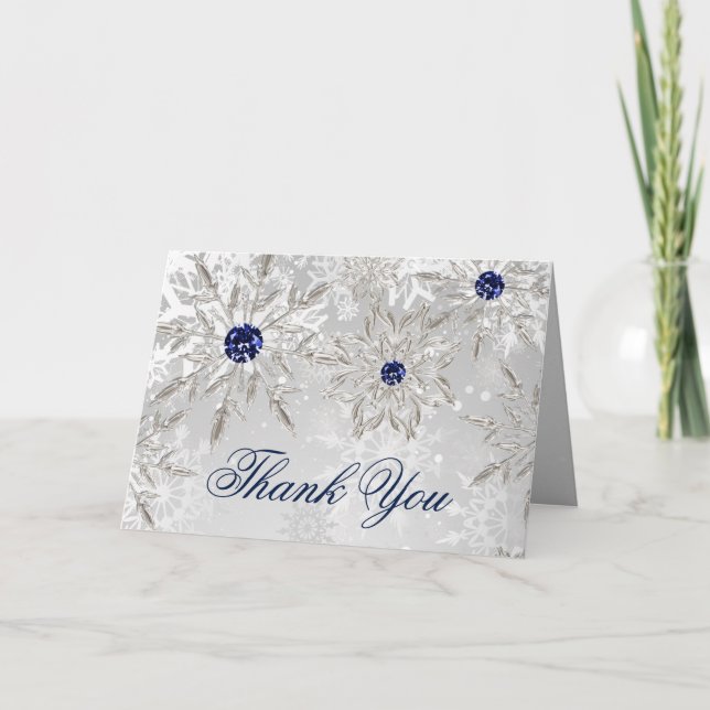 silver snowflakes winter bridal shower Thank You Card (Front)