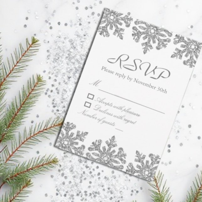 Silver Snowflakes Winter Sweet Sixteen RSVP Card (Creator Uploaded)