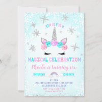 Silver Snowflakes Winter Unicorn Face Birthday