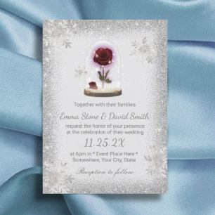 Silver Snowflakes Winter Wedding Beauty Rose Dome Invitation
