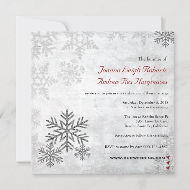 Silver Snowflakes Winter Wedding Photo Invitation (Front)