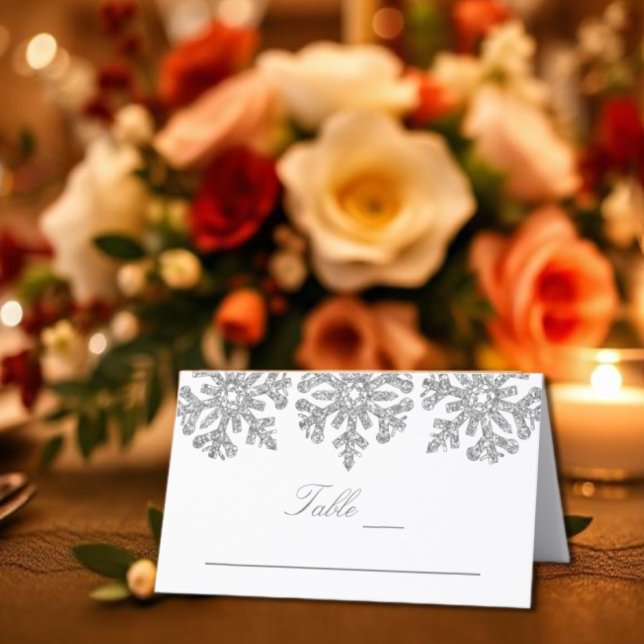 Silver Snowflakes Winter Wedding Place Card (Creator Uploaded)