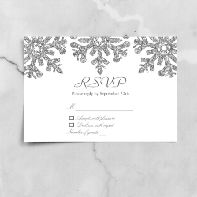 Silver Snowflakes Winter Wedding RSVP Card (Creator Uploaded)