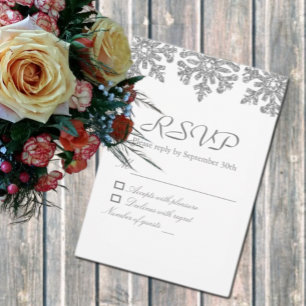 Silver Snowflakes Winter Wedding RSVP Card