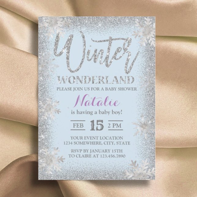 Silver Snowflakes Winter Wonderland Baby Shower Invitation (Creator Uploaded)