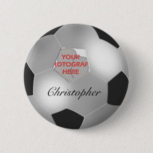 Silver Soccer ball customisable photo frame 6 Cm Round Badge