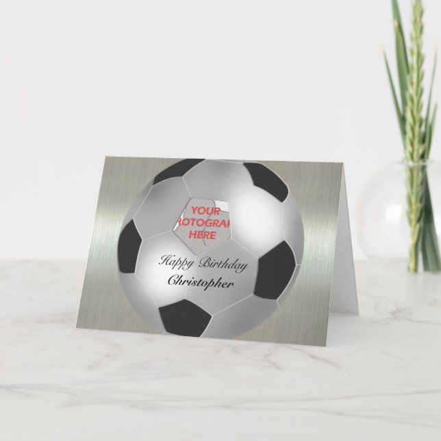 Silver Soccer ball customisable photo frame Card (Front)