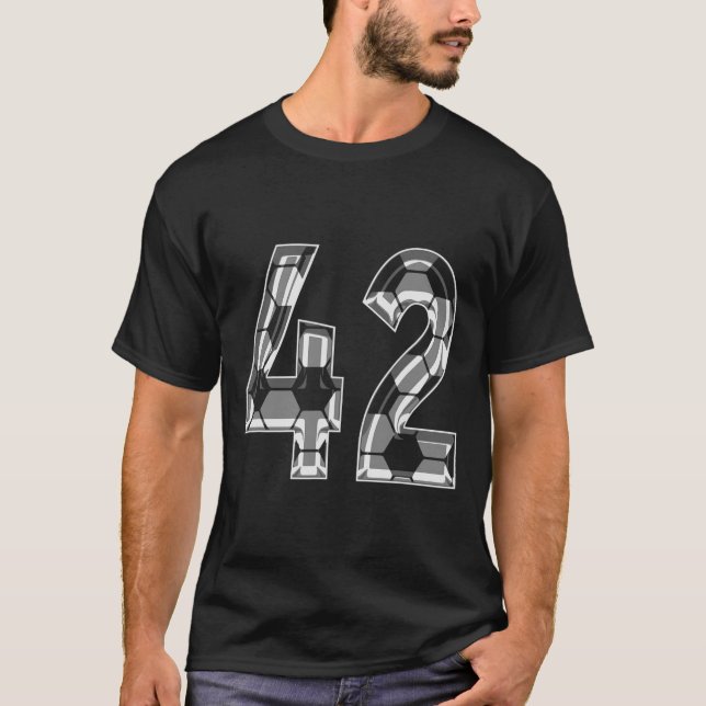 Silver Soccer Pattern Number 42 Jersey Player Unif T-Shirt (Front)