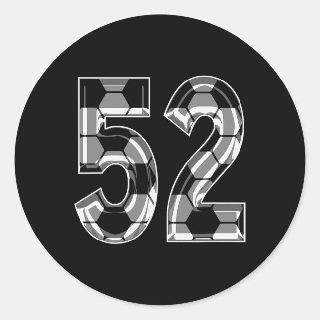 Silver Soccer Pattern Number 52 Jersey Player Unif Classic Round Sticker (Front)