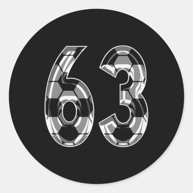Silver Soccer Pattern Number 63 Jersey Player Unif Classic Round Sticker (Front)