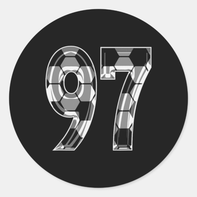 Silver Soccer Pattern Number 97 Jersey Player Unif Classic Round Sticker (Front)