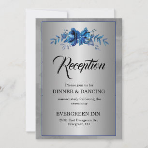 Silver Soirée Blooming Blue Affair Reception Invitation