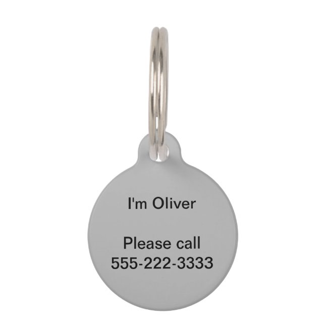 Silver Solid Colour Custom Name Pet Tag (Front)
