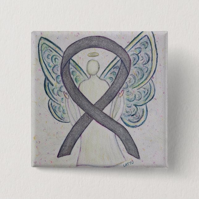 Silver Sparkle Angel Awareness Ribbon Art Pins (Front)