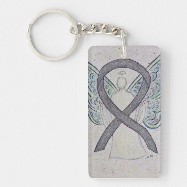 Silver Sparkle Awareness Ribbon Angel Key chain (Front)