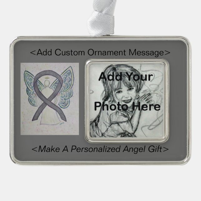 Silver Sparkle Awareness Ribbon Angel Ornament (Front)
