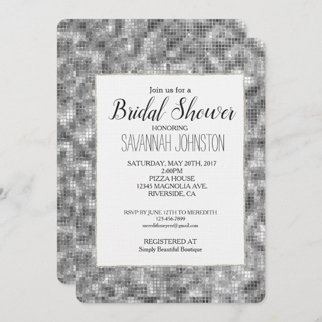 Silver Sparkle Bridal Shower Invitation (Front/Back)