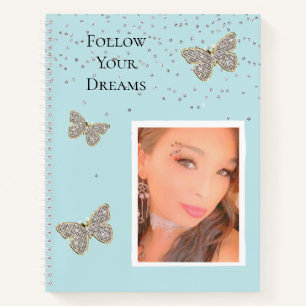 Silver Sparkle Butterflies Your Photo  Notebook
