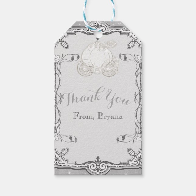 Silver Sparkle Carriage Cinderella Party Favour Gift Tags (Front)